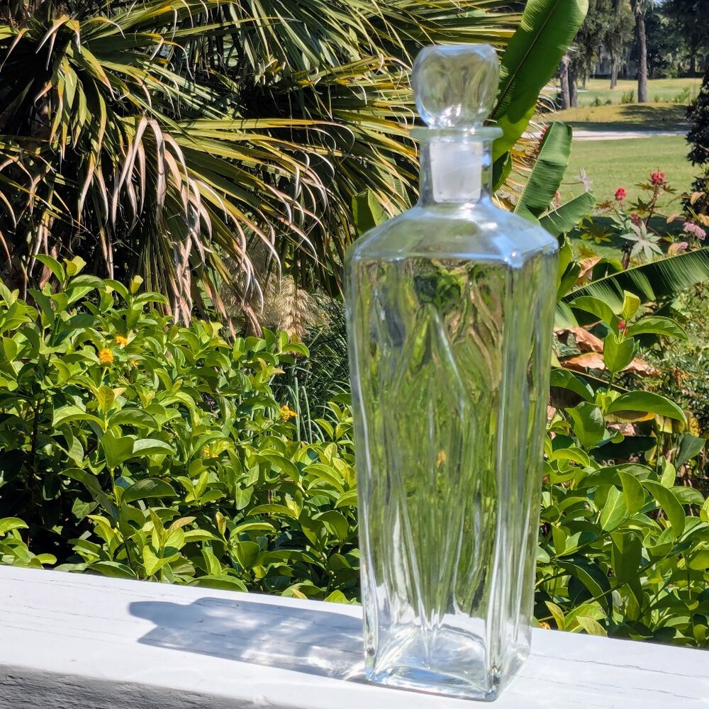 Vintage Glass Decanter with Stopper - Unique Faceted Design & Hollow Stopper